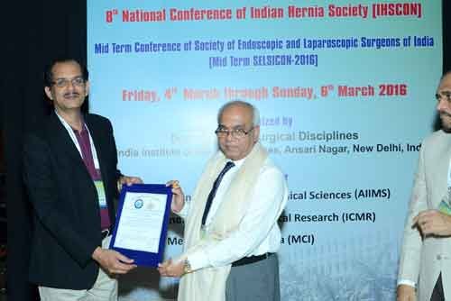 Dr R. Padmakumar was chosen as NATIONAL PRESIDENT of INDIAN HERNIA SOCIETY (IHS) during the 8th National Conference of IHS at AIIMS New Delhi on 5th March 2016.
